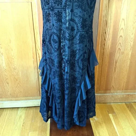 Gothic Victorian Vampire Dark Fairy Torture Garden Black Ruffle & Strap Dress - Picture 12 of 12